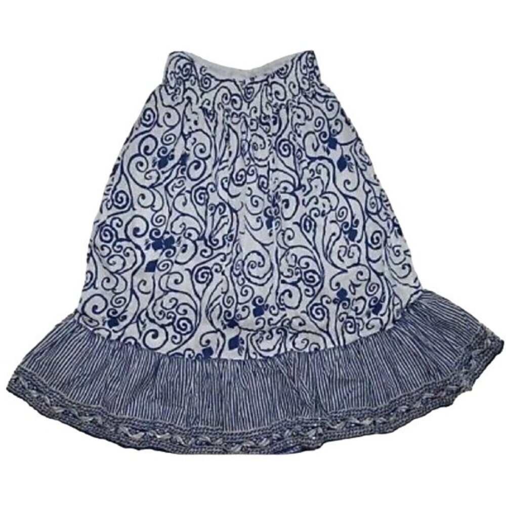 Women's Kalamkari Floral Blue White Striped Shirred Maxi Skirt, Size 14/16, Embe - Picture 10 of 10